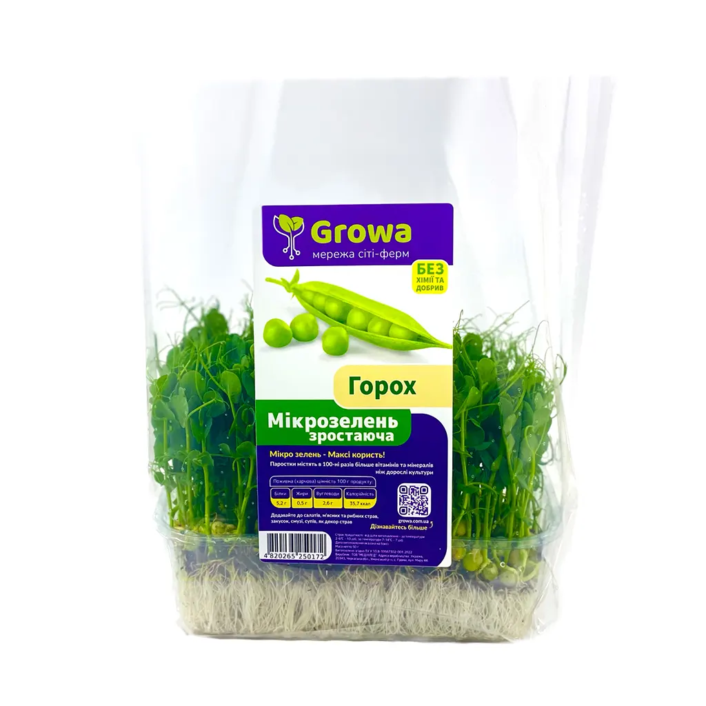 Растущая микрозелень гороха от Growa, вид 1